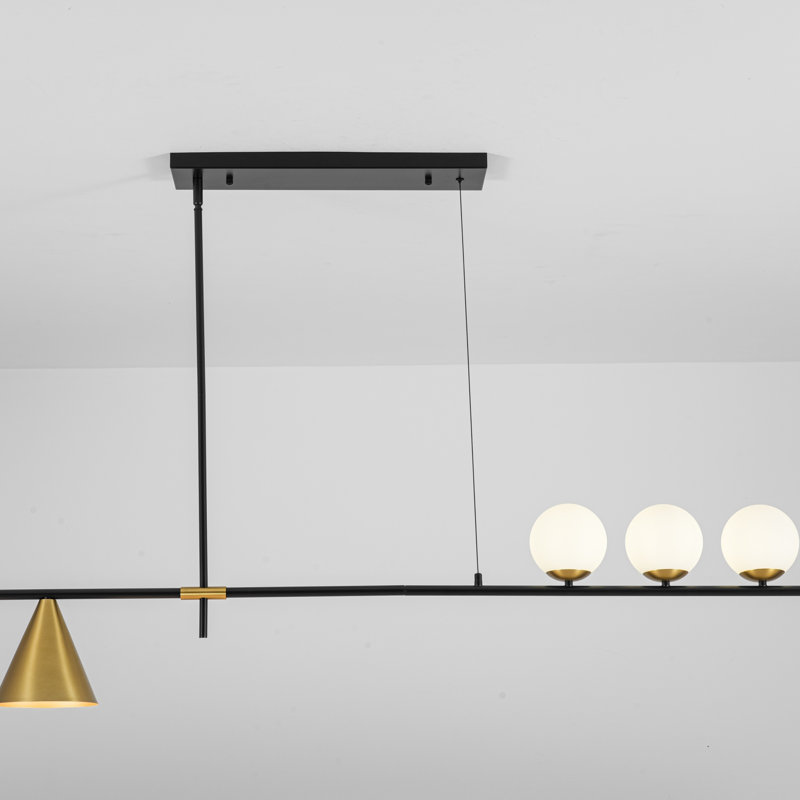 Suspension linéaire moderne noire Aveline à 4 lumières pour îlot central