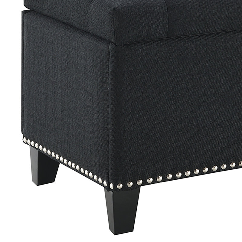 Banc de rangement rembourré en lin, Noir