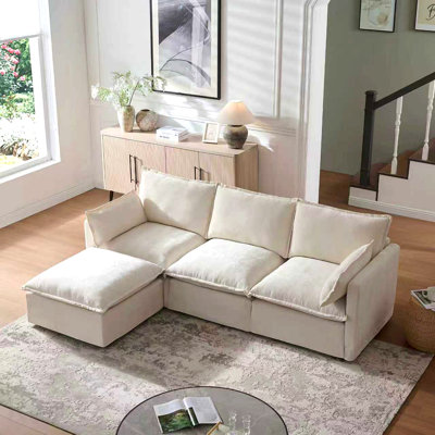 93.31" Modular Sectional Sofa Couch For Living Room, Modern L-Shaped Sofa With Movable Ottoman, 4-Seater Sofa Set For Apartment, Office.