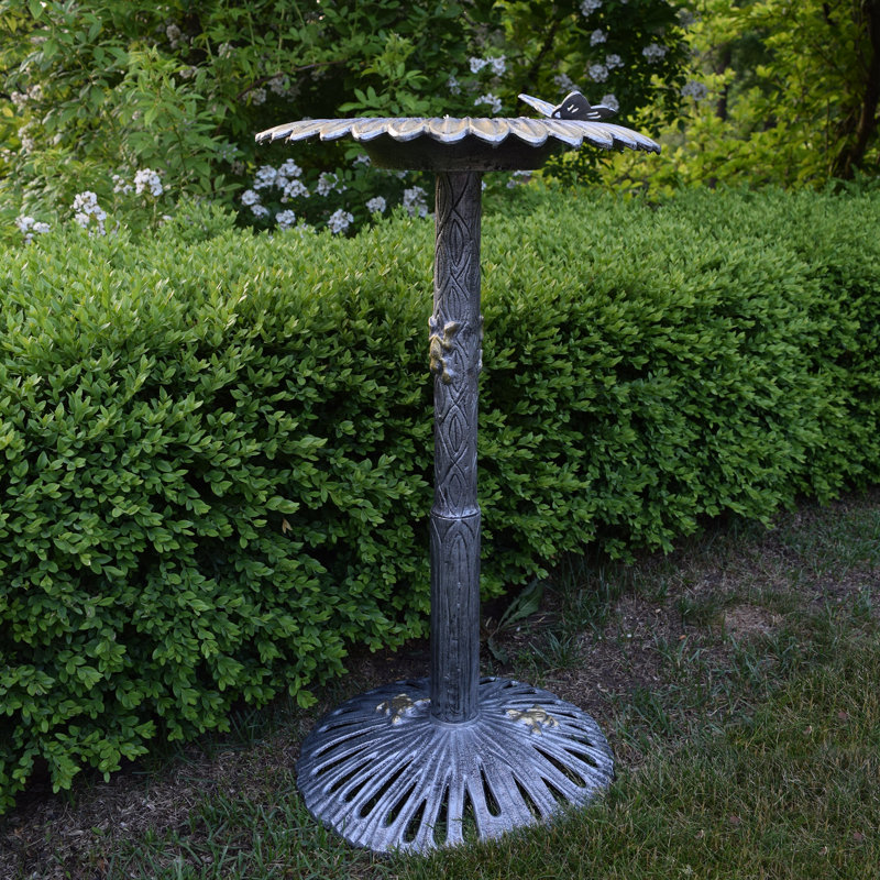 Wensley Metal Pedestal Birdbath, Antique Pewter