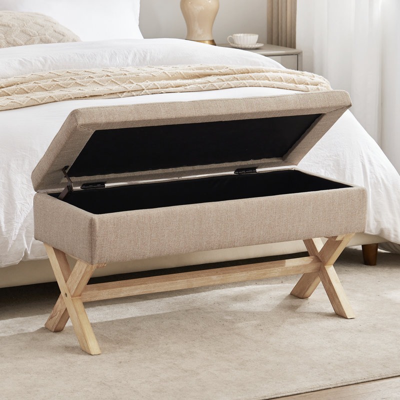 Mykyla Upholstered Flip Top Tufted Storage Bench, Brown