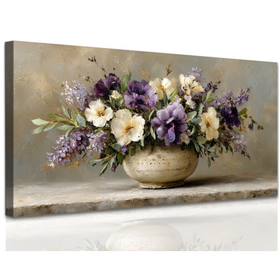  Fleur, art mural sur toile rustique, peinture florale rétro, photos de fleurs botaniques rétro, décoration de nature morte élégante pour salle de bain chambre à coucher, salon, impressions sur toile encadrées, 12 x 24 pouces
