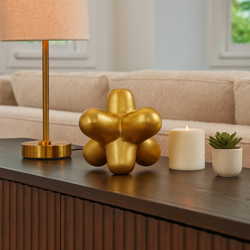 Decorative Metal Orb Object for Home Decor Display - Geometric Sculpture Accent for Office, Tabletop, or Living Room Decoration - Gold