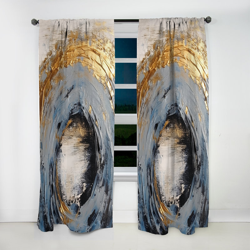 Gold and Blue Vibrant Spirals I - Abstract Spirals Curtain - Velvet Room Darkening - 1 Panel, 52" W x 90" L