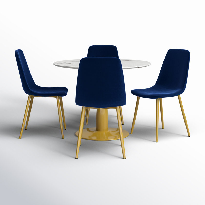 Ensemble de table de salle à manger 4 personnes Plath avec table ronde et 4 chaises rembourrées Plath, Marine