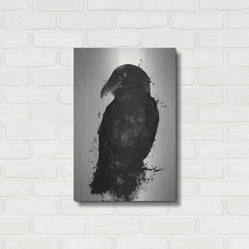 Le corbeau par Nicklas Gustafsson, sur aluminium brossé, H 24 po x l 16 po