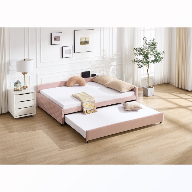 Lit de jour simple rembourré avec couchette, Pink