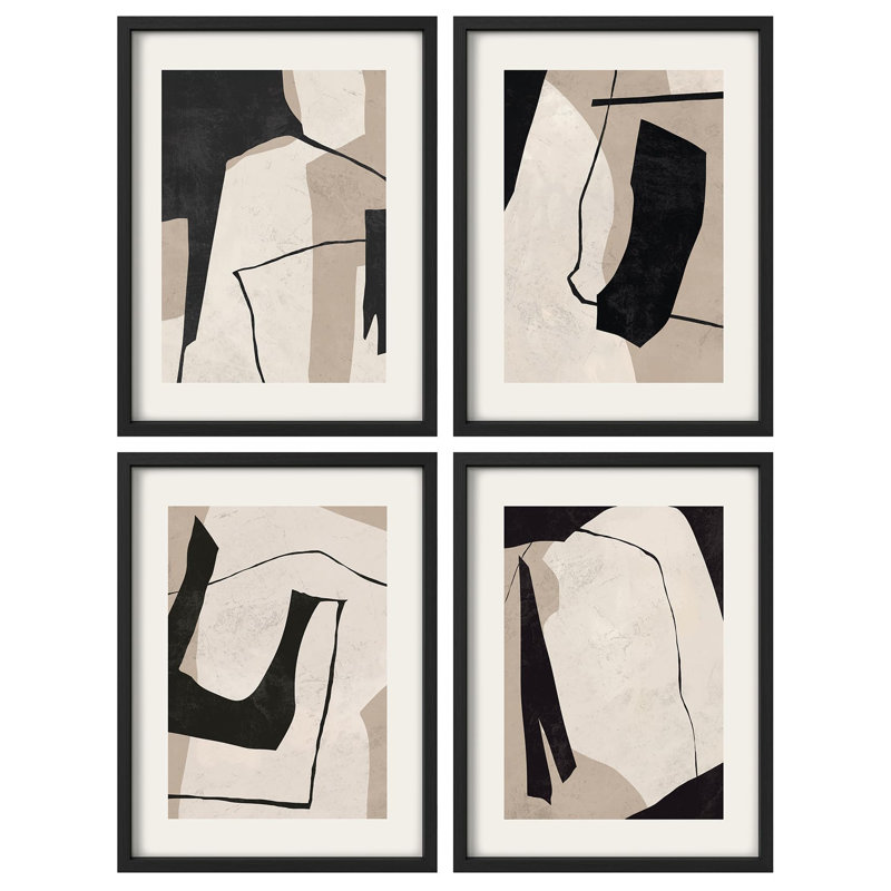 «Neutral Abstract Line Illustration Relax Minimalist Modern Décoration murale», 4 pièces, Noir, H 16 po x l 12 po