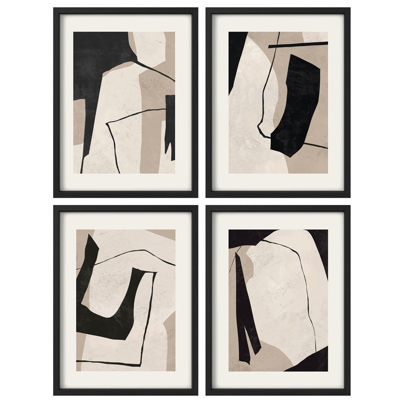 «Neutral Abstract Line Illustration Relax Minimalist Modern Décoration murale», 4 pièces, Naturel, H 10 po x l 8 po