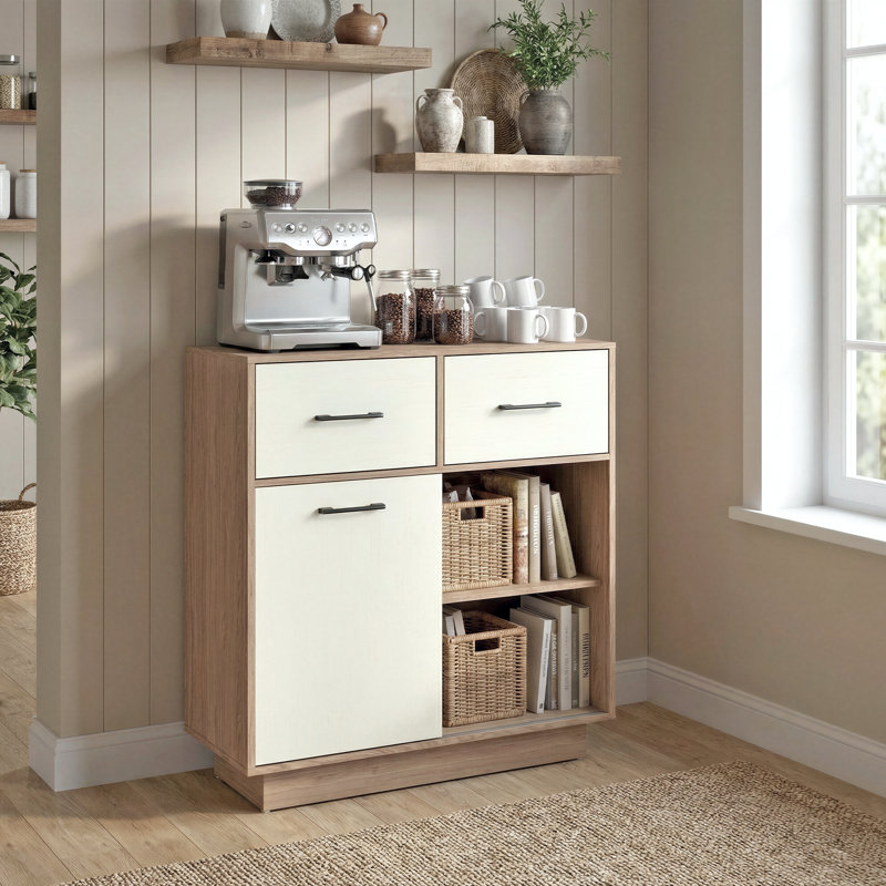 Buffets modernes 27,5 "avec 2 tiroirs et porte coulissante pour le salon, la cuisine et la salle à manger