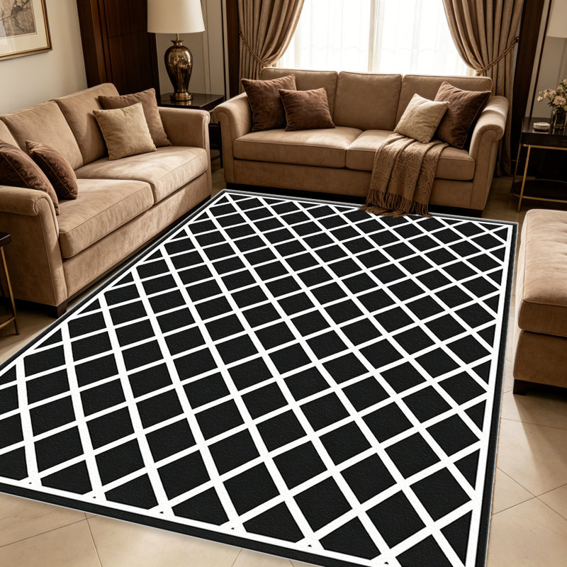 Black Ivory Lattice carpet-easy to clean, machine-washable, soft and comfortable; suitable for door mats, kitchens, living rooms, bedrooms, corridors, and laundry areas. Easy to clean, durable carpet for home decoration.