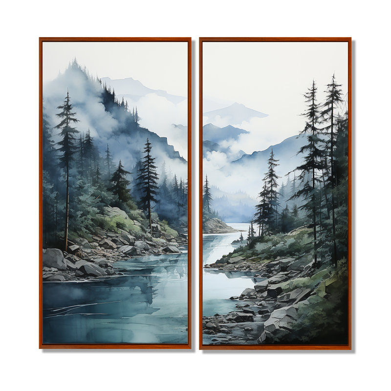 Gris et bleu, minimalisme, forêt, réflexions II - art mural minimalisme, 40" H x 40" W, Impression encadrée flottante, Brown