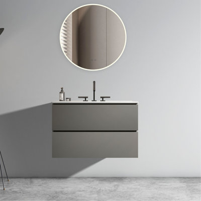 Meuble-lavabo mural de 30 po avec lavabo en céramique avec trois trous de robinet TIA, grand meuble-lavabo flottant de rangement pour salle de bain moderne, pré-assemblé