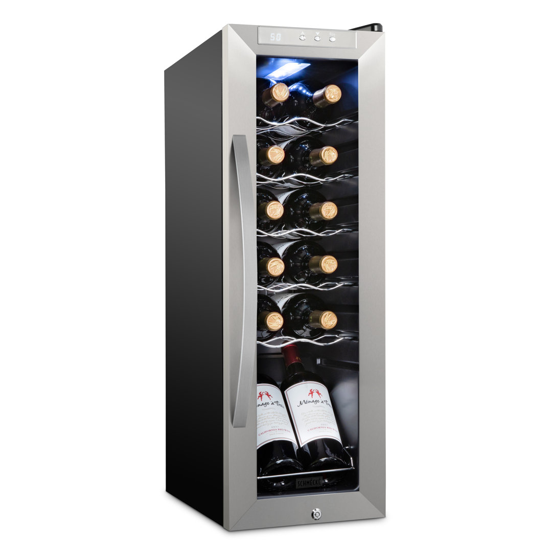 Schmck 12 Bottle Compressor Wine Cooler Refrigerator W/Lock - Large Freestanding Wine Cellar For Red Schmécké