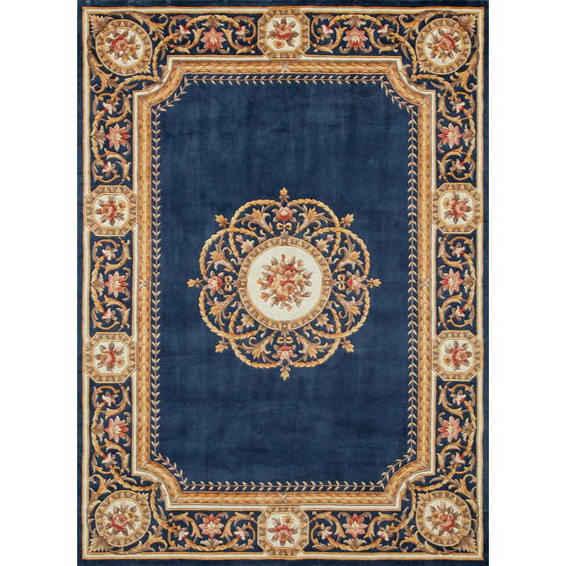 Tapis bleu / jaune en laine touffeté à la main Aimi, Rectangle 3 pi 6 po x 5 pi 6 po