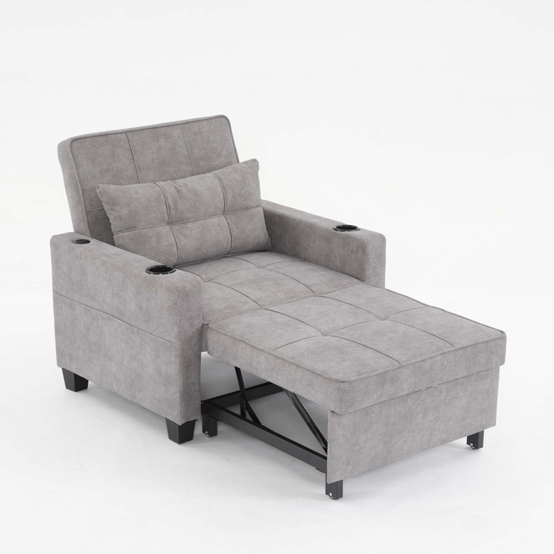 Fauteuil convertible convertible avec ports USB, Tissu technique gris clair