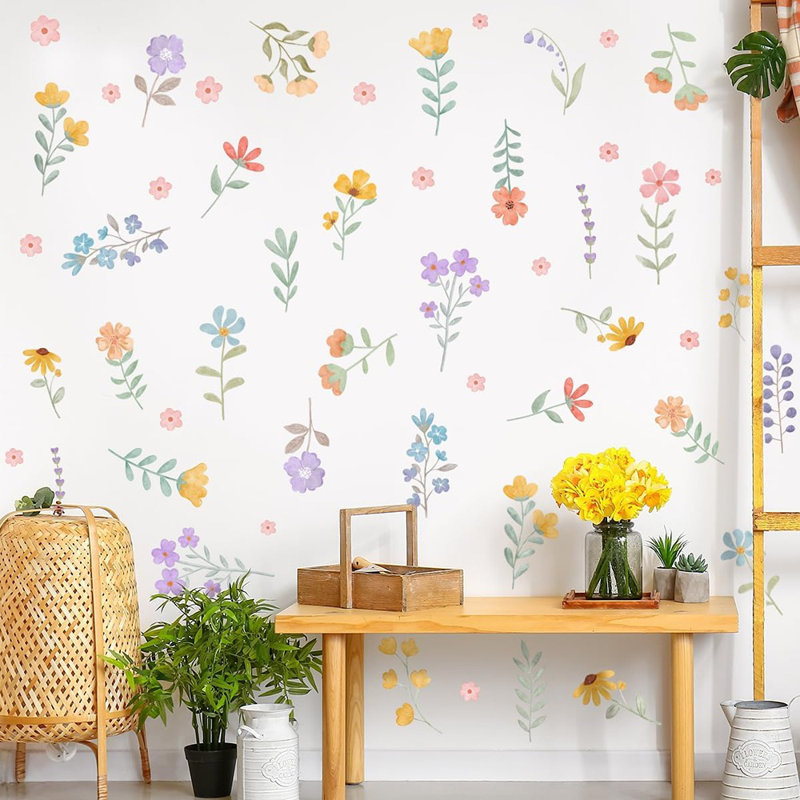 Adhésif décoratif aquarelle floral - Multicolore - Motif de fleurs sauvages en vinyle amovible