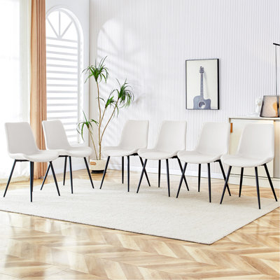 White Artificial Leather Backrest Cushion Dining Chair, Black Metal Legs, Curved Widened Cushion Design For More Comfort, Suitable For Restaurants, Kitchens, Bedrooms, Offices.(6 Chairs)