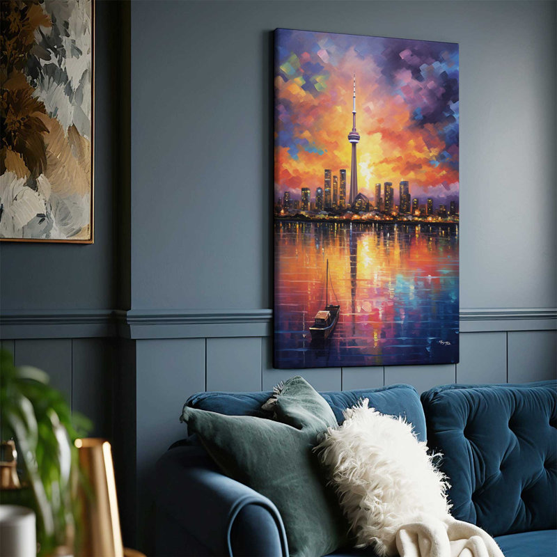 La tour du CN, Toronto, Ontario, Canada V4 - peinture sur toile tendue, H 30 po x l 18 po x P 1 po