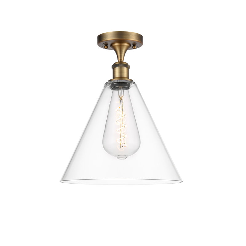 Plafonnier semi-encastré 1 lumière Yonnie, H 14,75 po x l 12 po x P 12 po, Transparent, Laiton brossé