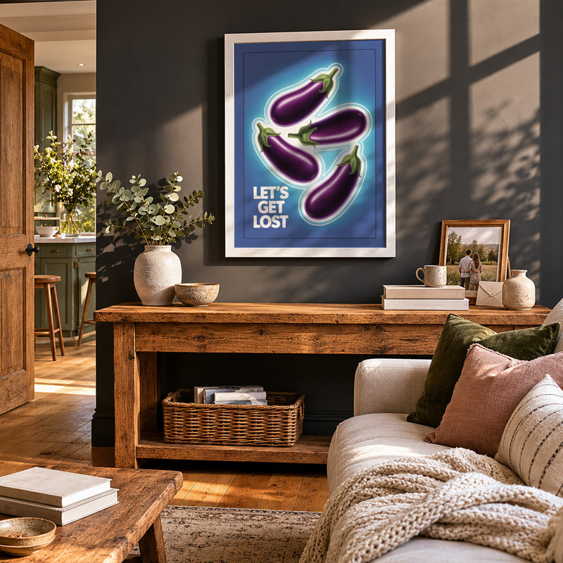 Neon Eggplant Pop Art - Framed Print, A2 - 59.4 x 42.0 cm, White
