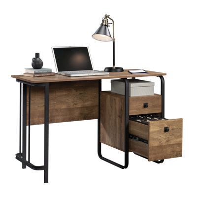 Bureau avec rangement organisé, finition chêne