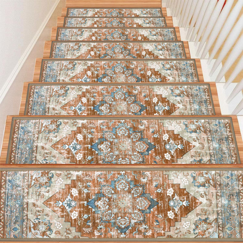 Tapis d'escalier antidérapants pour l'intérieur, Rouge / Bleu / Beige