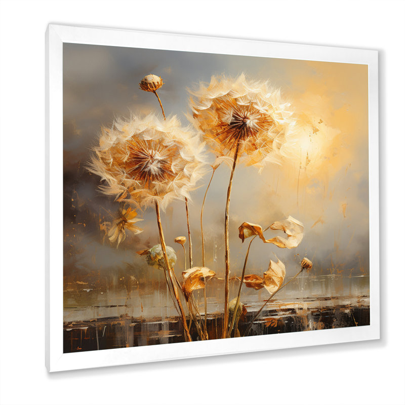 Impression romantique pissenlit blanc I - impression, Cadre simple blanc, H 36 po x l 36 po x P 1,5 po