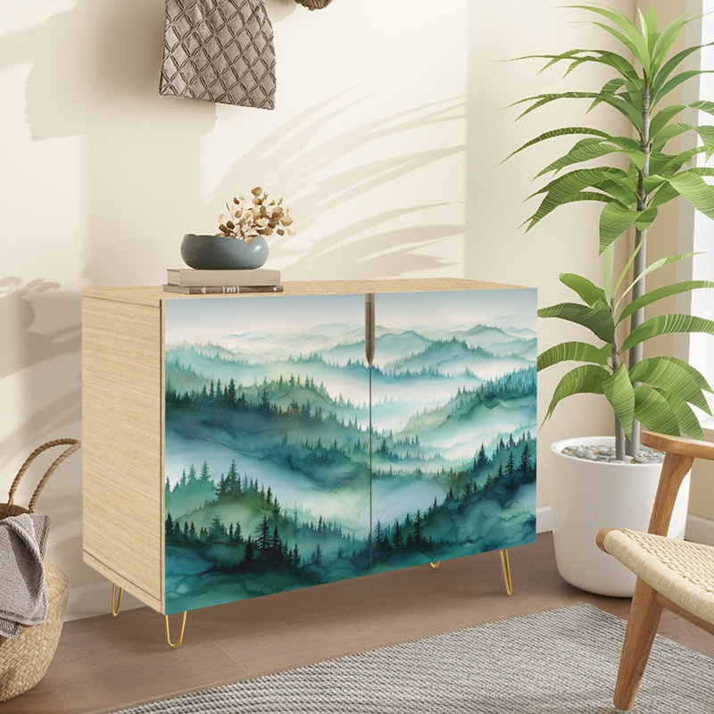 Buffet Buffet avec rangement Aquarelle verticale avec 2 portes pour le salon et la cuisine