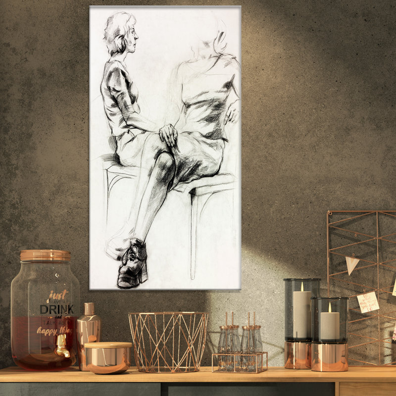 Femme croquis-impression d’art graphique sur toile tendue, H 32 po x l 16 po x P 1 po