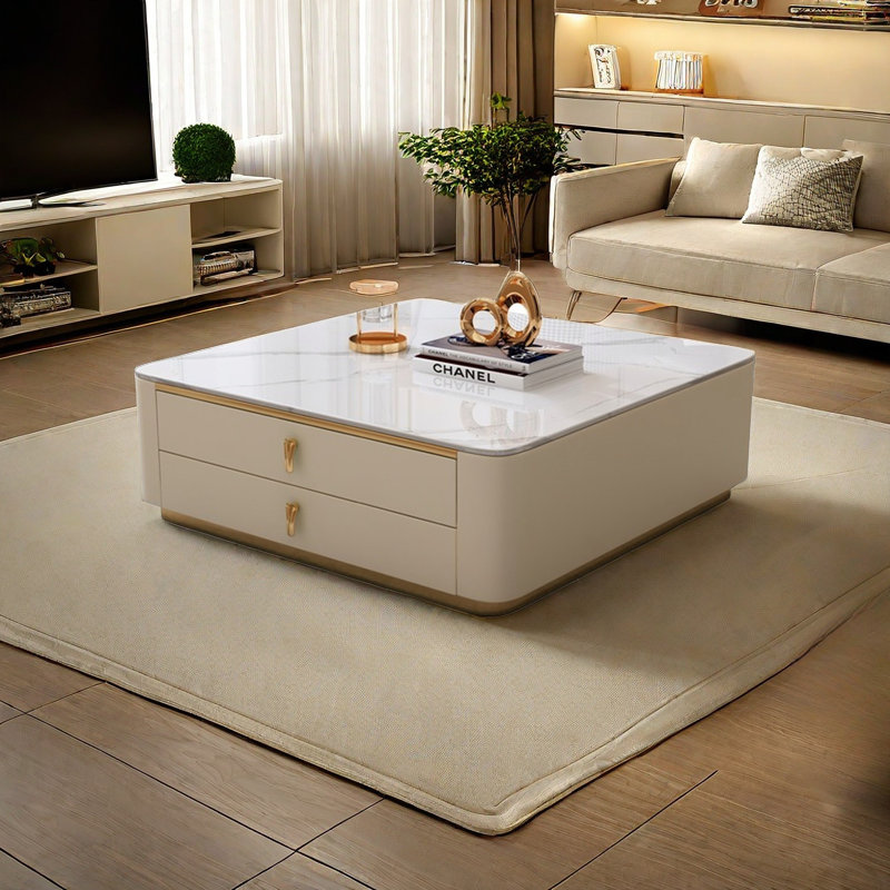 Light luxury square coffee table, 13.8" H x 35.4" L x 35.4" W