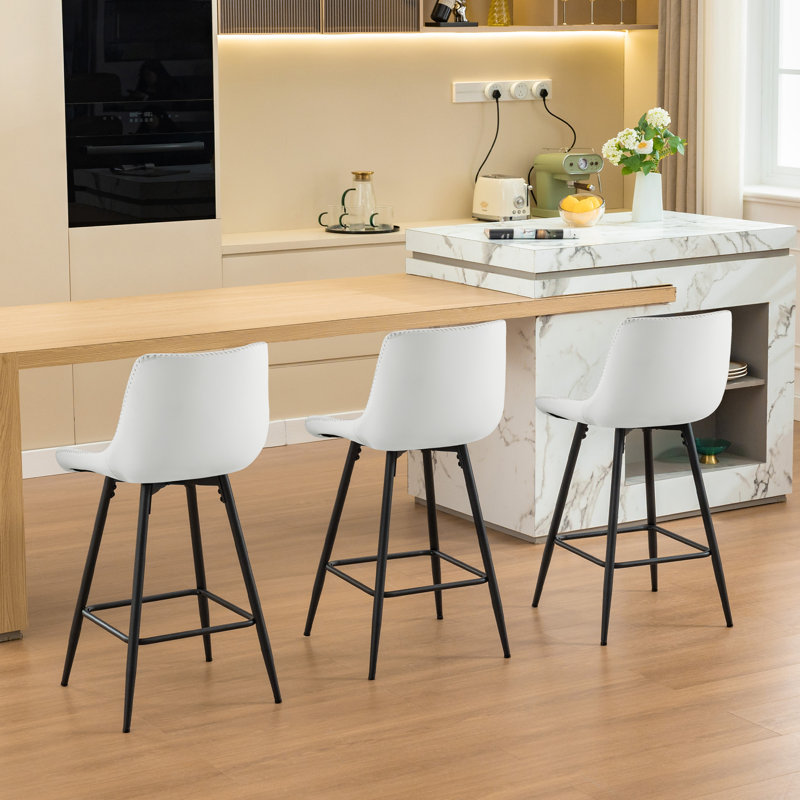 Tabouret de comptoir moderne en similicuir, Tabouret de comptoir (siège d'une hauteur de 24 p, 3, Blanc