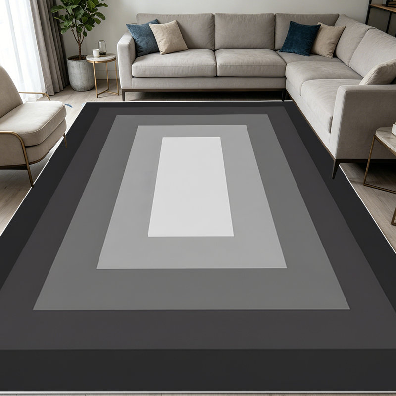 1PC Nested Gradient Grey Geometric Border area rugs for Living Room, Soft and Comfortable, Suitable for all seasons, easy-to-maintain, machine washable Indoor floor mat, Under Table Farmhouse suitable for dining room, bedroom, entryway, home office,