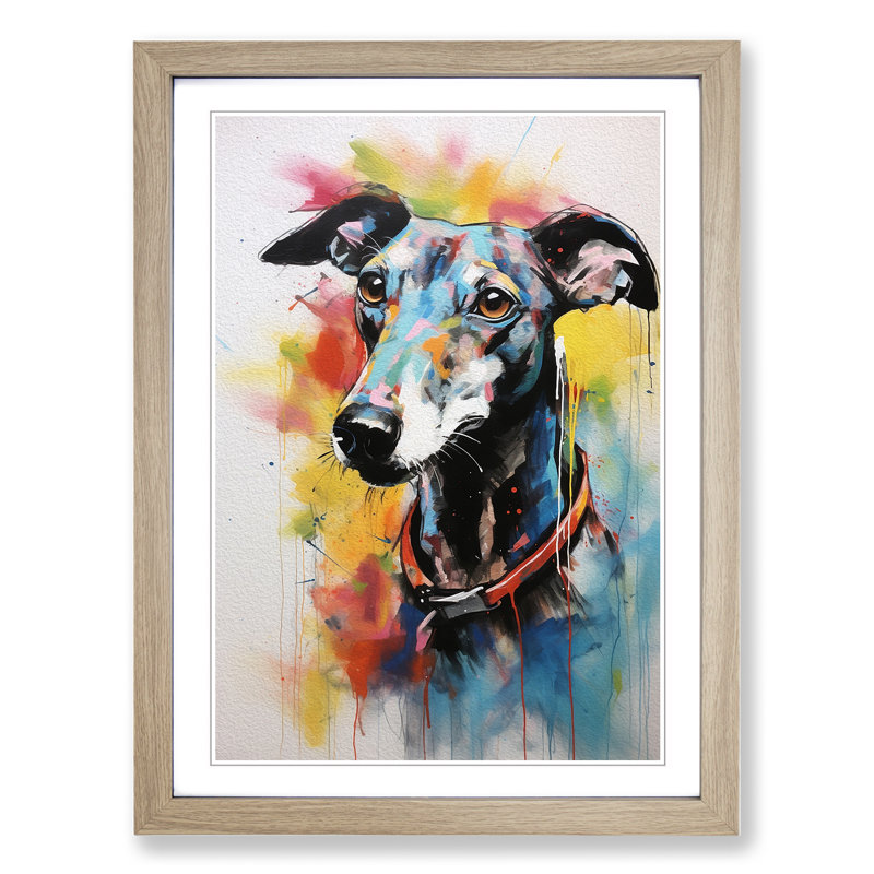 Greyhound Gestural No.2 - Single Picture Frame Print on Wood, 46cmH x 34cmW