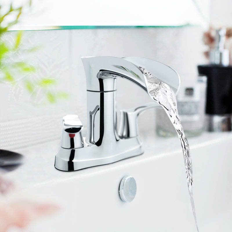 Centerset 2-Handle Waterful Bathroom Sink Faucet with Drain Assembly, Chrome