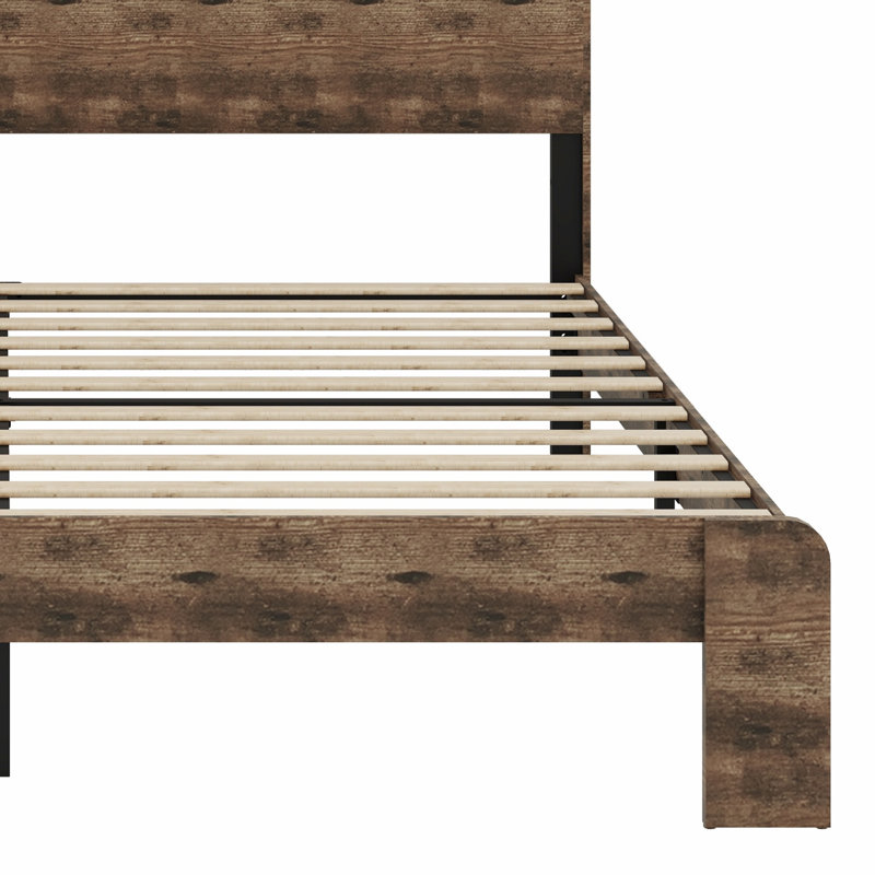 Structure de lit plateforme en bois avec tête de lit à DEL et USB, Très grand lit