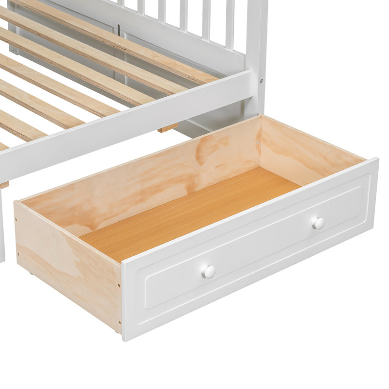 Lit superposé convertible simple au-dessus d'un lit double avec tiroirs en blanc, base en bois de pin, conception, coffre-fort, tiroirs blancs, base solide, garde-corps de protection, facile à utiliser