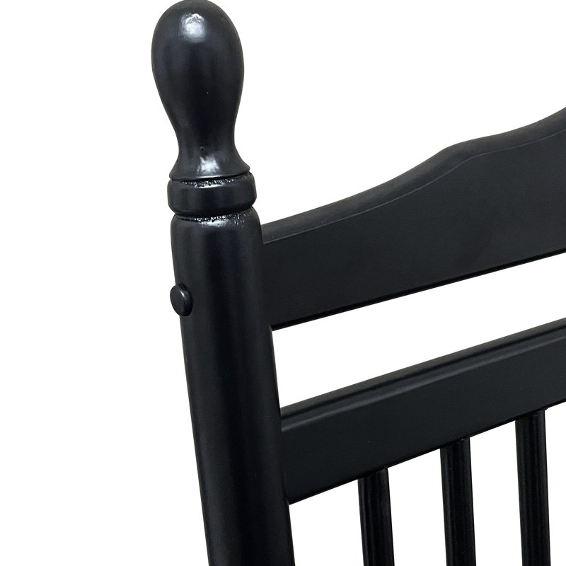 Fauteuil bascule de balcon/véranda noir - Fabriqué en bois massif, offrant une assise confortable et sécurisée, des accoudoirs et un dossier à lattes. Montage facile grâce à la quincaillerie et aux instructions incluses. Poids maximal supporté : 127 kg (280 lb).