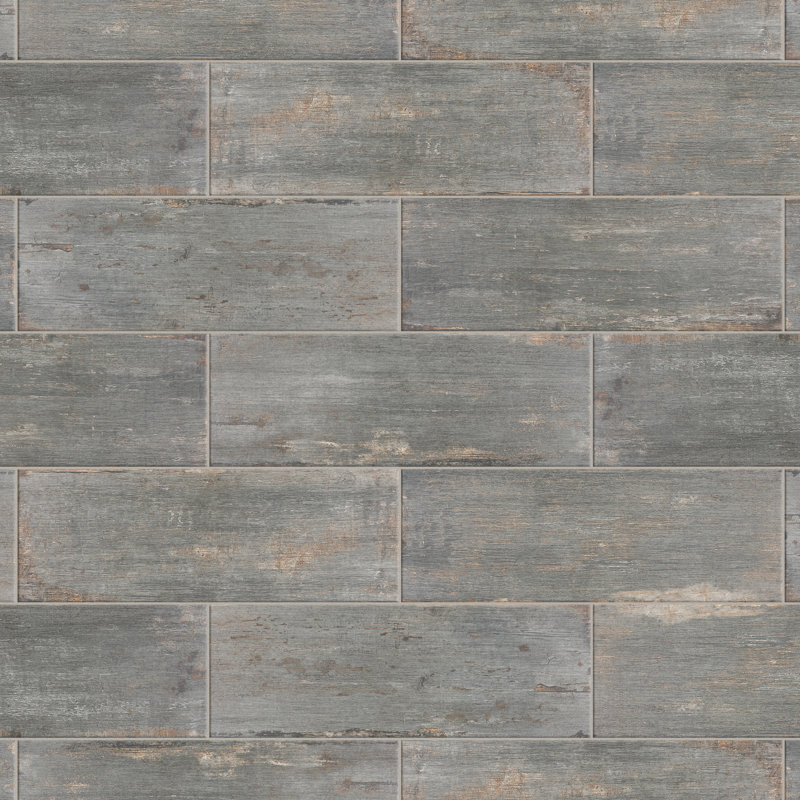 Retro 8" x 24" Porcelain Wood Look Wall & Floor Tile, Gray/Brown