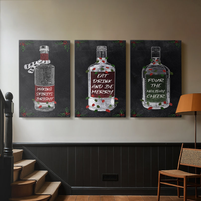 Holiday Spirits II - toile tendue avec châssis sur mesure - 3 pièces, H 12 po x l 24 po