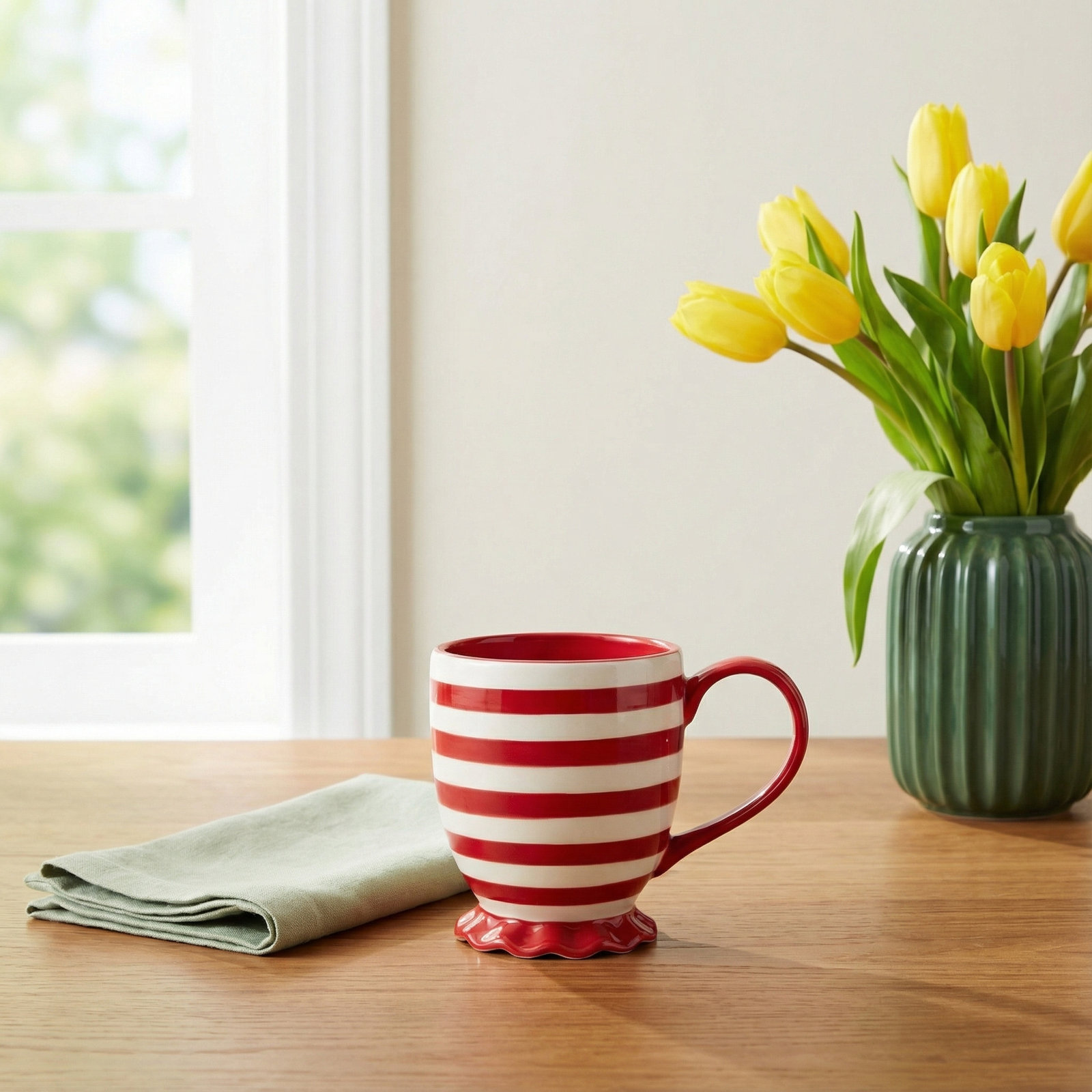 Red Stripe Ruffle Mug