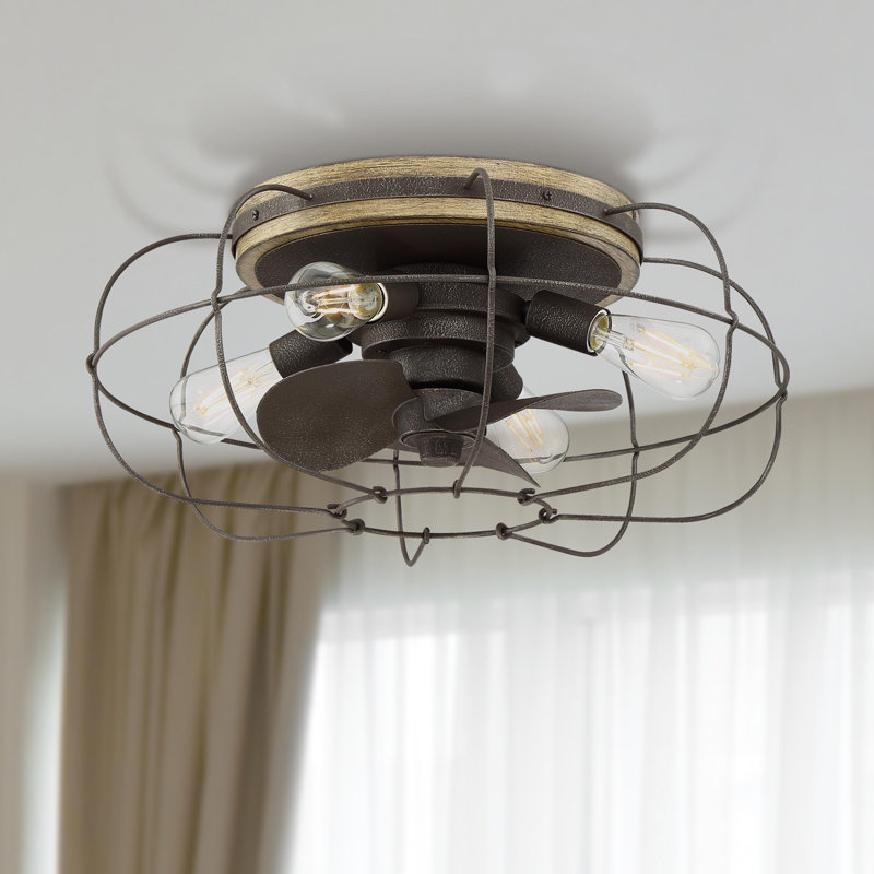 22" Evaro 3 - Blade Caged Ceiling Fan with Light Kit Included, Charred Iron