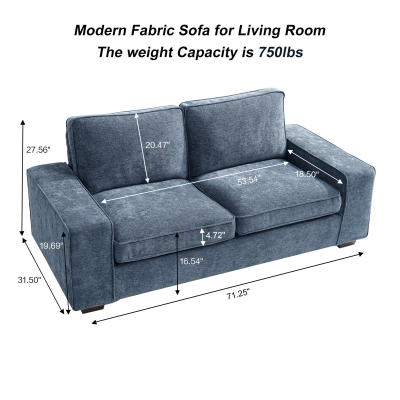 Saidee Chenille Abstract Arm Loveseat, Blue Chenille, 27.56"H x 71.25"W x 31.5"D