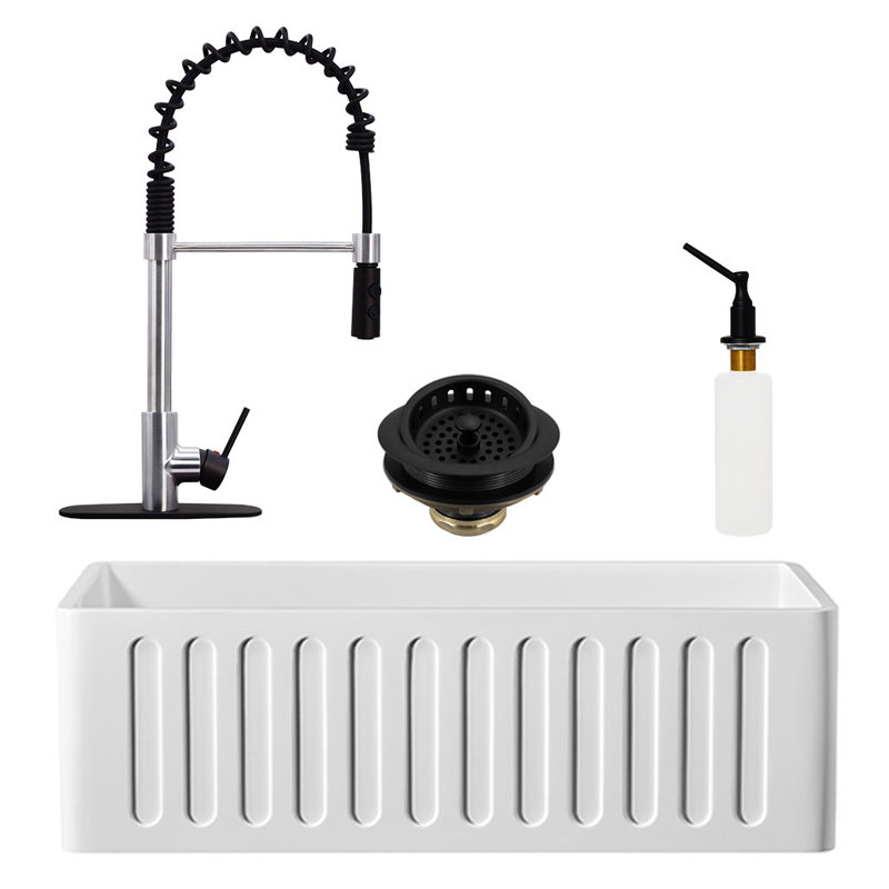 Évier de cuisine à tablier simple 30 po L, Acier inoxydable / noir mat