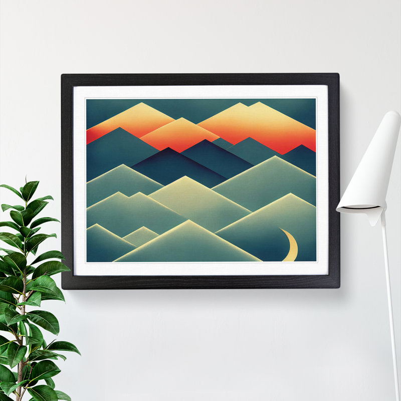 Exclusive Abstract Mountains - Single Picture Frame Painting, Black, 46cm H x 64cm W x 2cm D