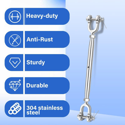 304 Stainless Steel Turnbuckle For Shade Sail - 4pcs Heavy Duty Cable Tensioner, 1600lb Capacity, For Sun Shade, Clothesline & Wire Rope Installation