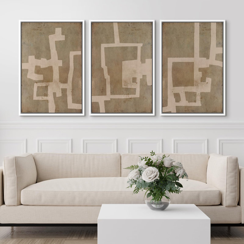 "Vintage, abstrait, géométrique, rétro, minimaliste, illustrations, art moderne, salon", 3 pièces, Blanc, H 36 po x l 24 po