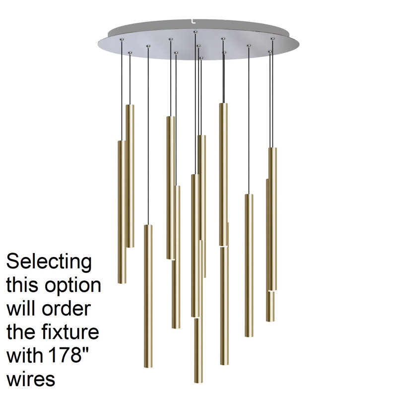 Luminaire suspendu cylindrique à DEL 13 lumières Tynan, 178", Laiton