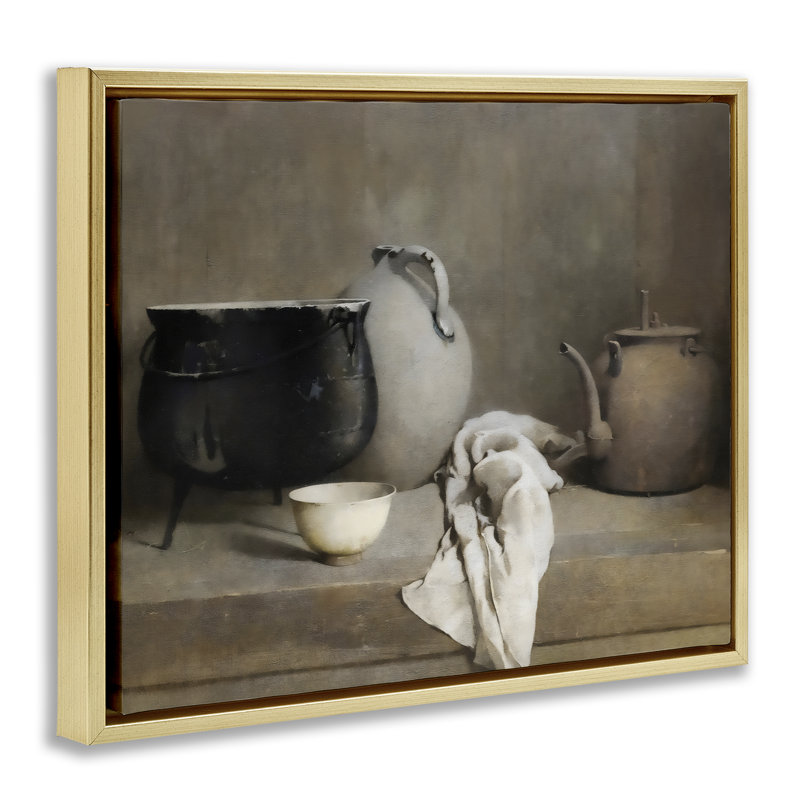 Cadre flottant rétro style ferme nature morte, design par Riley B, H 25 po x l 31 po, Cadre flottant métallique doré
