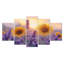 Tournesols dans un champ de lavande - Art mural de tournesols - Art mural traditionnel pour le salon 5 pièces